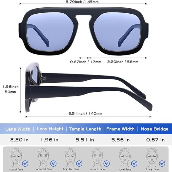 Trendy Square Aviator Sunglasses for Women, Vintage Flat Top Designer Shades main image 5